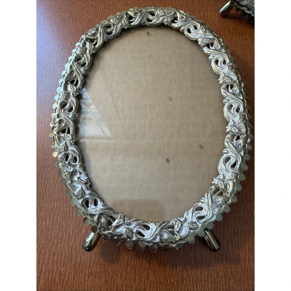 Vintage Pair Photo Frames Gold Ornate Free Standing 7.5 